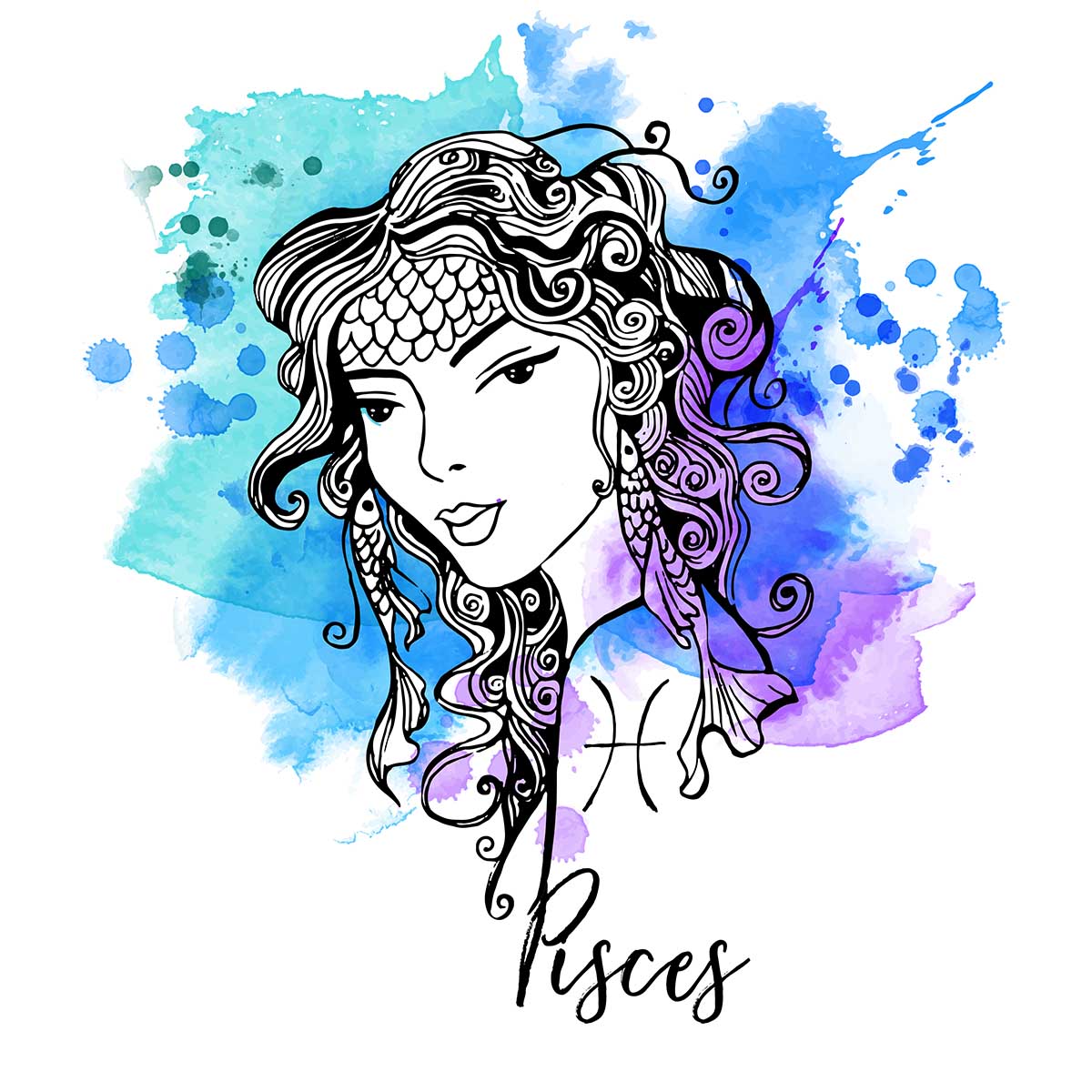 watercolor illustration of Pisces