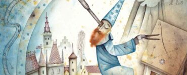 a vintage watercolor drawing of an astronomer