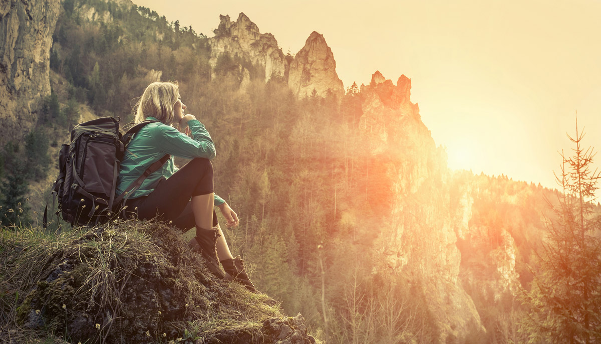 Woman overlooking mountains